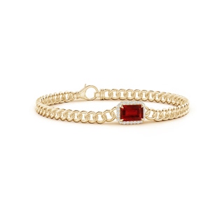 8x6mm AAAA Emerald-Cut Ruby Bracelet with Diamond Halo in 9K Yellow Gold