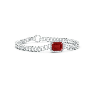 9x7mm AA Emerald-Cut Ruby Bracelet with Diamond Halo in 10K White Gold