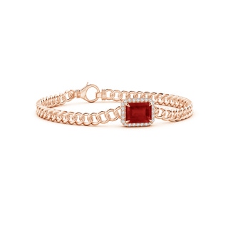 9x7mm AA Emerald-Cut Ruby Bracelet with Diamond Halo in 9K Rose Gold