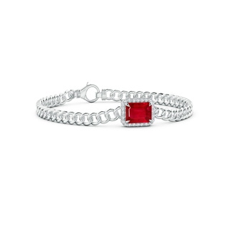 9x7mm AAA Emerald-Cut Ruby Bracelet with Diamond Halo in White Gold