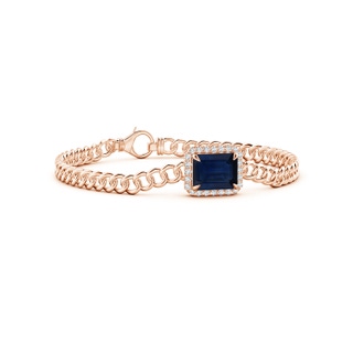 10x8mm AA Emerald-Cut Sapphire Bracelet with Diamond Halo in Rose Gold
