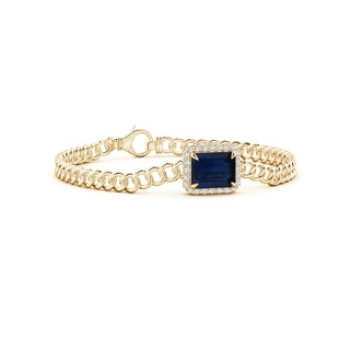 10x8mm AA Emerald-Cut Sapphire Bracelet with Diamond Halo in Yellow Gold