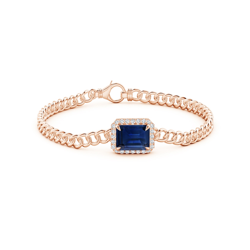 10x8mm AAA Emerald-Cut Sapphire Bracelet with Diamond Halo in Rose Gold Side 199