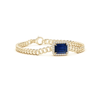 10x8mm AAA Emerald-Cut Sapphire Bracelet with Diamond Halo in Yellow Gold