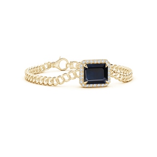 12x10mm A Emerald-Cut Sapphire Bracelet with Diamond Halo in 10K Yellow Gold