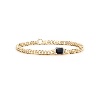 6x4mm A Emerald-Cut Sapphire Bracelet with Diamond Halo in 10K Yellow Gold
