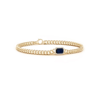 6x4mm AA Emerald-Cut Sapphire Bracelet with Diamond Halo in 10K Yellow Gold