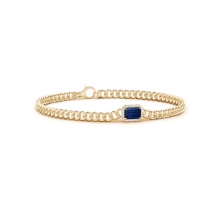 6x4mm AAA Emerald-Cut Sapphire Bracelet with Diamond Halo in 10K Yellow Gold