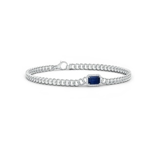 6x4mm AAA Emerald-Cut Sapphire Bracelet with Diamond Halo in White Gold