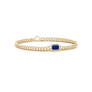 6x4mm AAAA Emerald-Cut Sapphire Bracelet with Diamond Halo in 10K Yellow Gold