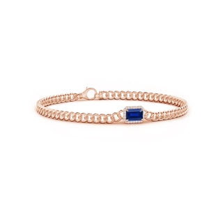 6x4mm Lab-Grown Emerald-Cut Sapphire Bracelet with Diamond Halo in 9K Rose Gold