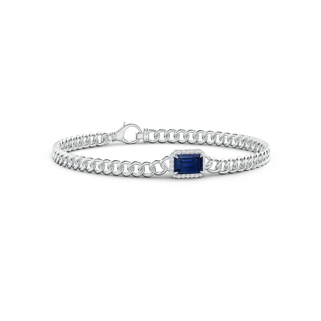 7x5mm AAA Emerald-Cut Sapphire Bracelet with Diamond Halo in White Gold