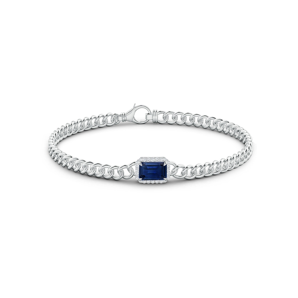 7x5mm AAA Emerald-Cut Sapphire Bracelet with Diamond Halo in White Gold Side 199