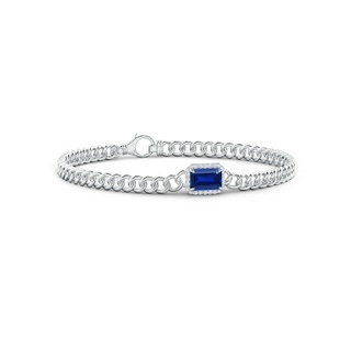 7x5mm AAAA Emerald-Cut Sapphire Bracelet with Diamond Halo in 9K White Gold