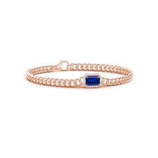 7x5mm AAAA Emerald-Cut Sapphire Bracelet with Diamond Halo in Rose Gold