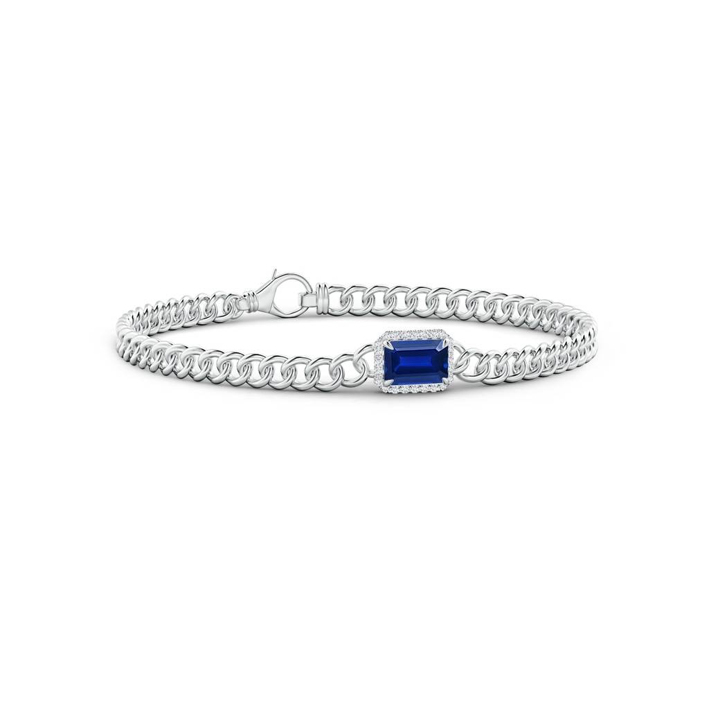 7x5mm Lab-Grown Emerald-Cut Sapphire Bracelet with Diamond Halo in White Gold