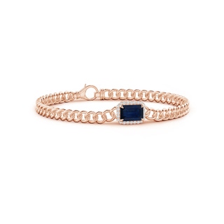 8x6mm AA Emerald-Cut Sapphire Bracelet with Diamond Halo in Rose Gold