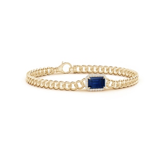 8x6mm AAA Emerald-Cut Sapphire Bracelet with Diamond Halo in 9K Yellow Gold