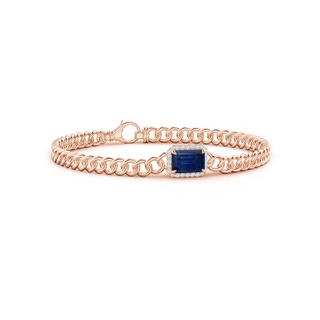 8x6mm AAA Emerald-Cut Sapphire Bracelet with Diamond Halo in Rose Gold