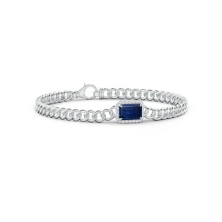 8x6mm AAA Emerald-Cut Sapphire Bracelet with Diamond Halo in White Gold