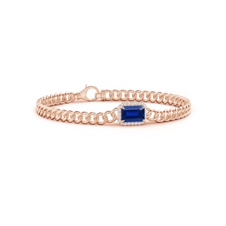 8x6mm AAAA Emerald-Cut Sapphire Bracelet with Diamond Halo in Rose Gold