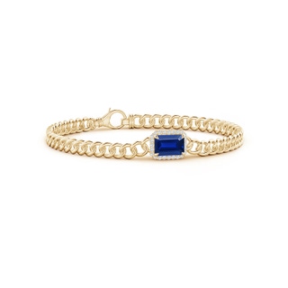 8x6mm AAAA Emerald-Cut Sapphire Bracelet with Diamond Halo in Yellow Gold