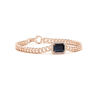 9x7mm A Emerald-Cut Sapphire Bracelet with Diamond Halo in Rose Gold