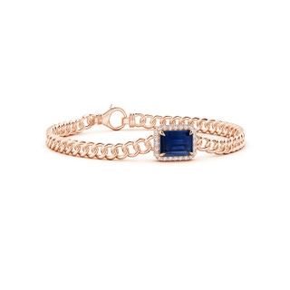 9x7mm AAA Emerald-Cut Sapphire Bracelet with Diamond Halo in Rose Gold