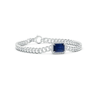 9x7mm AAA Emerald-Cut Sapphire Bracelet with Diamond Halo in White Gold