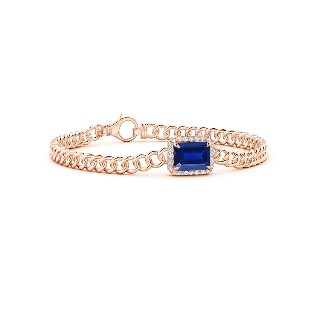9x7mm AAAA Emerald-Cut Sapphire Bracelet with Diamond Halo in 10K Rose Gold
