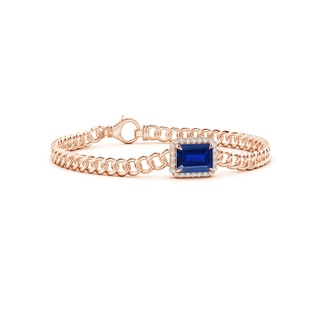 9x7mm AAAA Emerald-Cut Sapphire Bracelet with Diamond Halo in Rose Gold