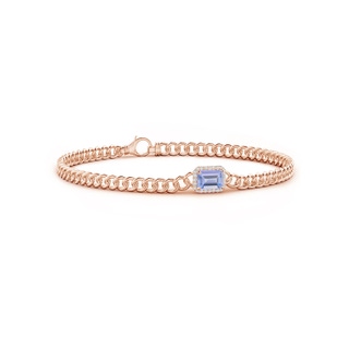 6x4mm A Emerald-Cut Tanzanite Bracelet with Diamond Halo in Rose Gold