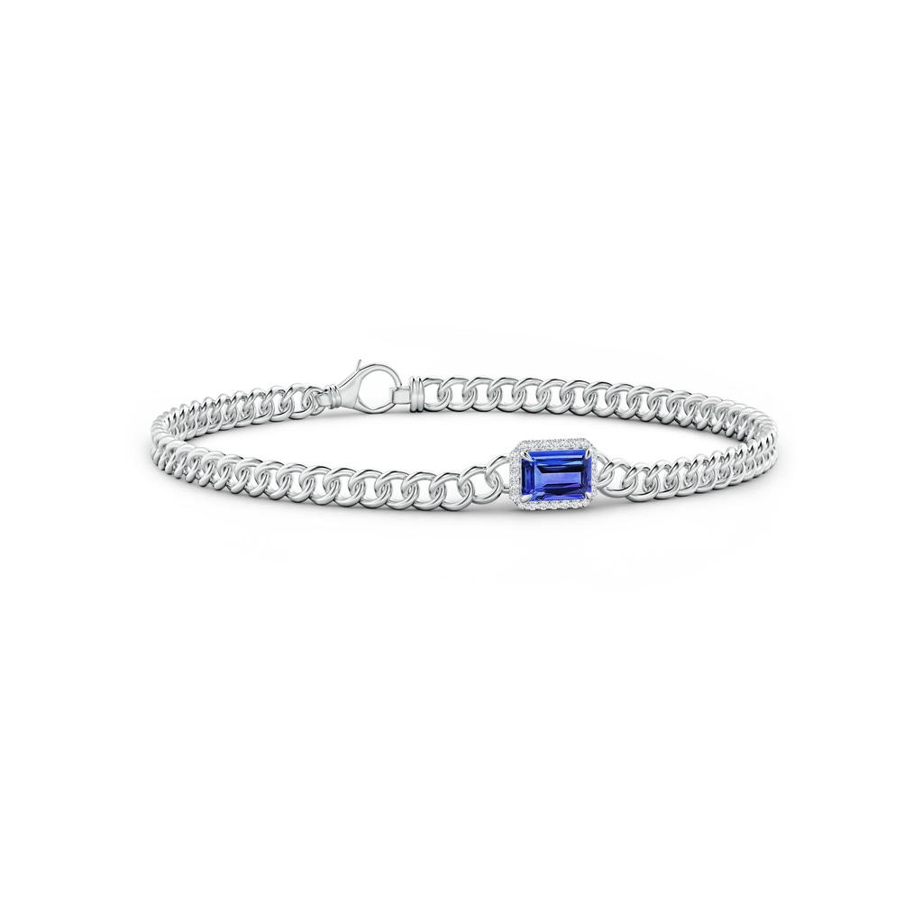 6x4mm AAA Emerald-Cut Tanzanite Bracelet with Diamond Halo in White Gold