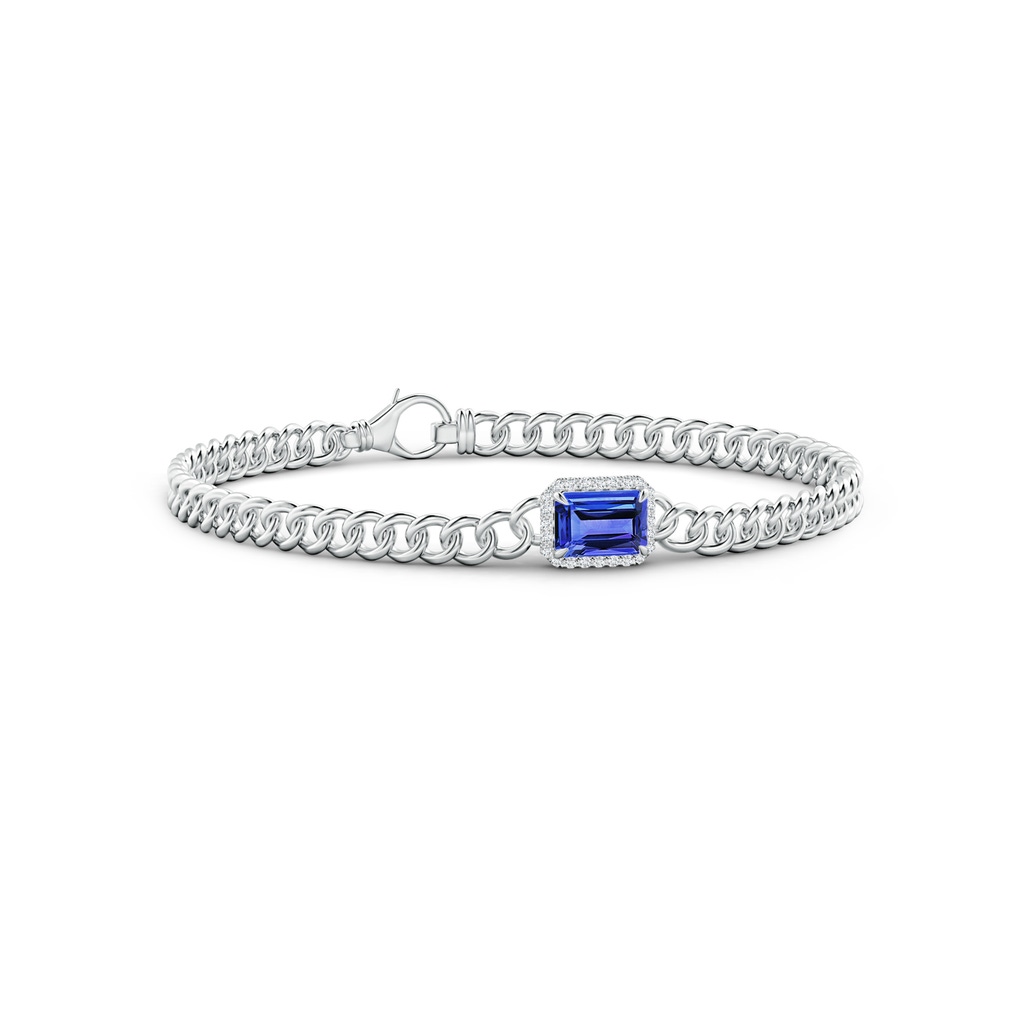 7x5mm AAA Emerald-Cut Tanzanite Bracelet with Diamond Halo in White Gold