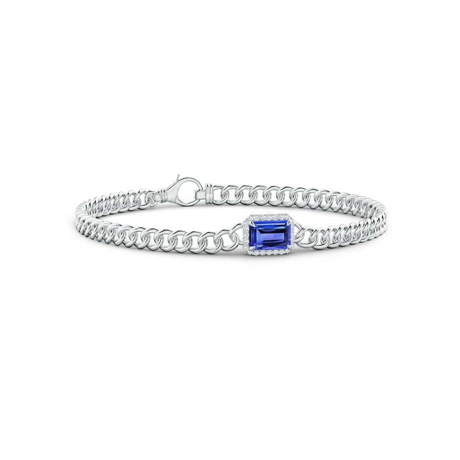 7x5mm AAA Emerald-Cut Tanzanite Bracelet with Diamond Halo in White Gold 