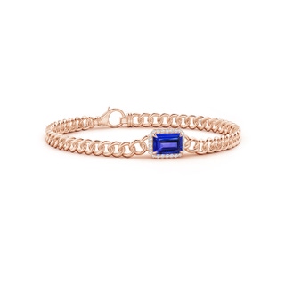 8x6mm AAAA Emerald-Cut Tanzanite Bracelet with Diamond Halo in Rose Gold