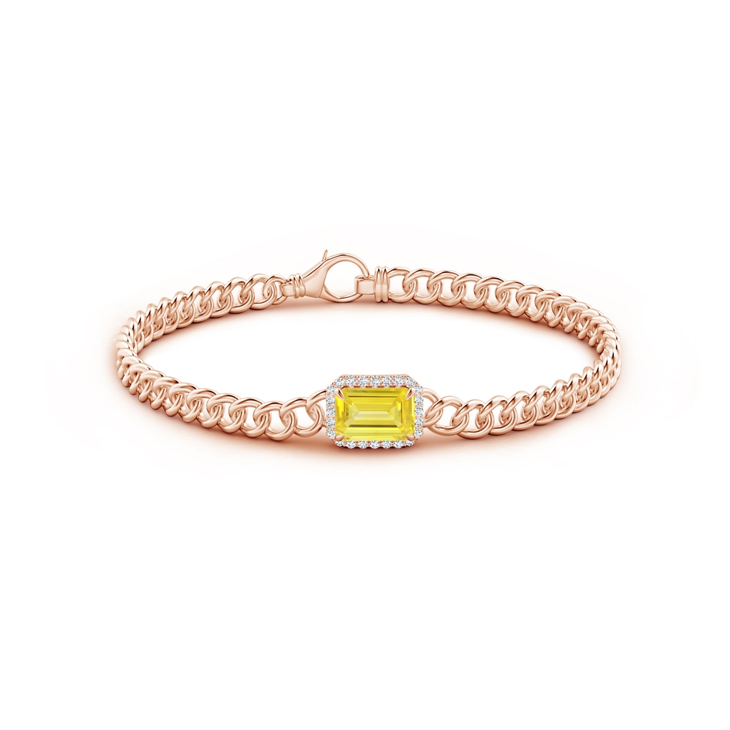 8x6mm AAAA Emerald-Cut Fancy Intense Yellow Diamond Bracelet with Halo in Rose Gold - side 199
