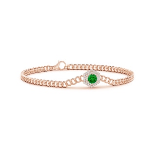 4.5mm AAAA Round Emerald Bracelet with Hexagonal Double Halo in Rose Gold