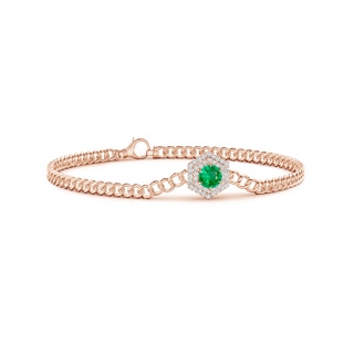5mm AAA Round Emerald Bracelet with Hexagonal Double Halo in Rose Gold