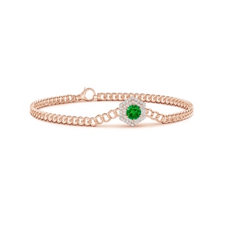 5mm AAAA Round Emerald Bracelet with Hexagonal Double Halo in Rose Gold