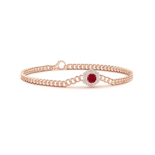 4.5mm AA Round Ruby Bracelet with Hexagonal Double Halo in Rose Gold