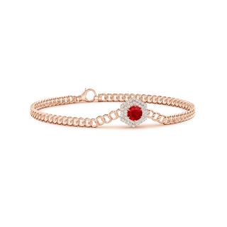 5mm AAA Round Ruby Bracelet with Hexagonal Double Halo in Rose Gold