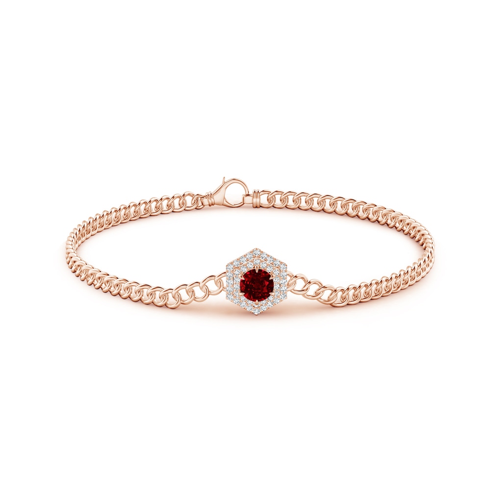 5mm AAAA Round Ruby Bracelet with Hexagonal Double Halo in Rose Gold Side 1