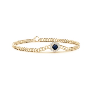 4.5mm A Round Sapphire Bracelet with Hexagonal Double Halo in Yellow Gold