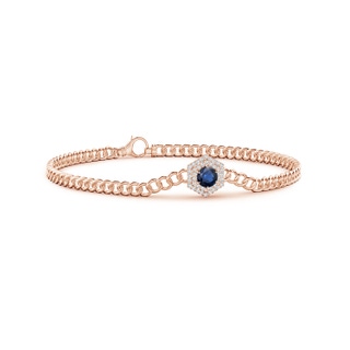 4.5mm AA Round Sapphire Bracelet with Hexagonal Double Halo in Rose Gold