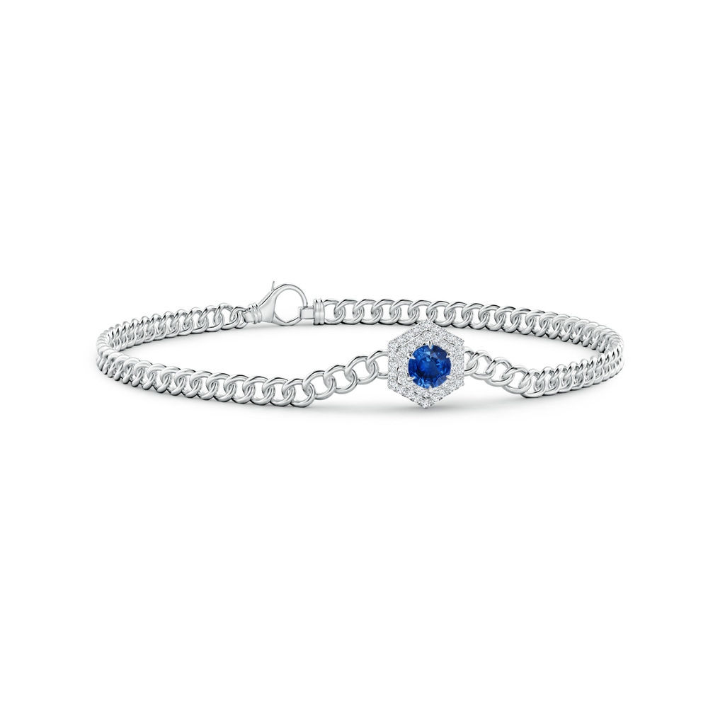 4.5mm AAA Round Sapphire Bracelet with Hexagonal Double Halo in White Gold