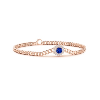 4.5mm AAAA Round Sapphire Bracelet with Hexagonal Double Halo in Rose Gold