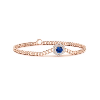 5mm AAA Round Sapphire Bracelet with Hexagonal Double Halo in Rose Gold