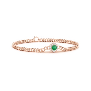 4mm A Round Emerald Bracelet with Hexagonal Diamond Halo in Rose Gold