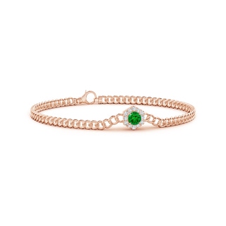 4mm AAAA Round Emerald Bracelet with Hexagonal Diamond Halo in Rose Gold
